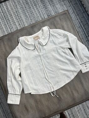 We The Free White Blouse with Black Piping